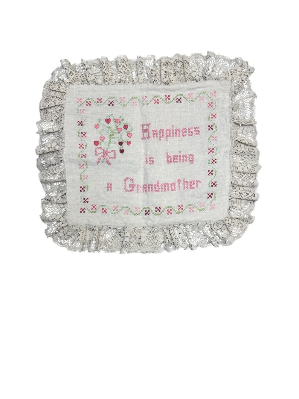 Vintage Grandmother Embroidered Pillow Cover Lace Ruffle Cottagecore 10x11